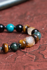 Bolluk ve Koruma Makrome Bilekliği Zümrüt &amp; Kaplan Gözü &amp; Pirit &amp; Sitrin &amp; Turkuaz