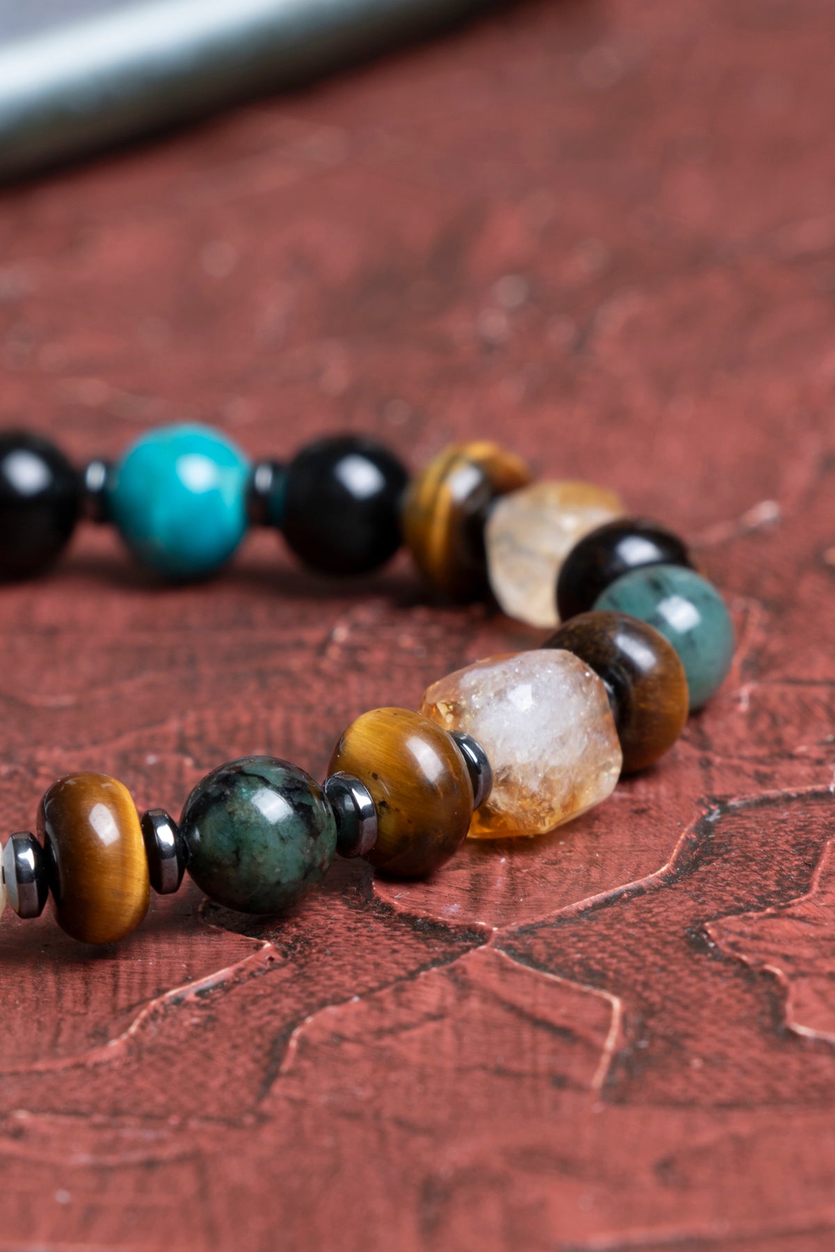 Bolluk ve Koruma Makrome Bilekliği Zümrüt &amp; Kaplan Gözü &amp; Pirit &amp; Sitrin &amp; Turkuaz