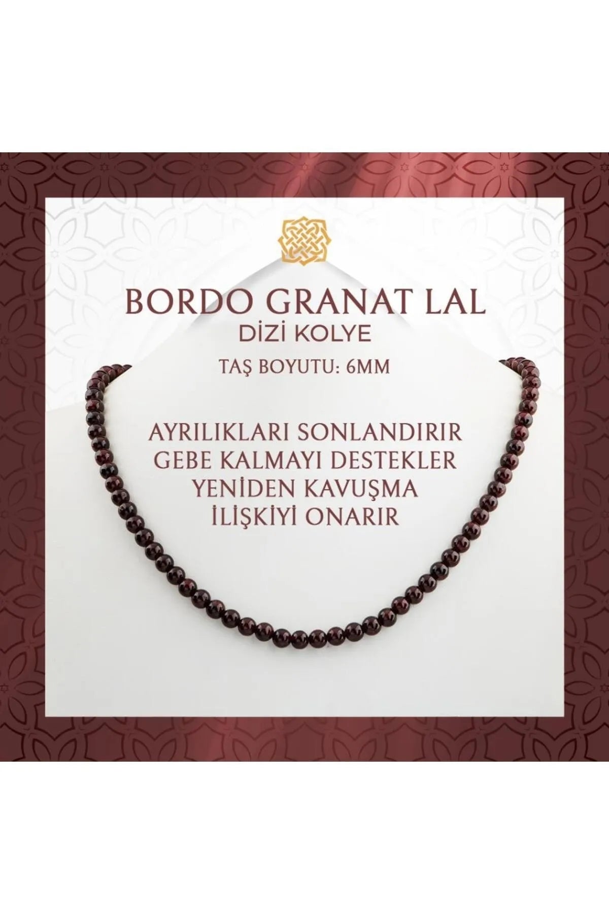 Bordo Granat Lal 6 mm Dizi Doğal Taş Kolye