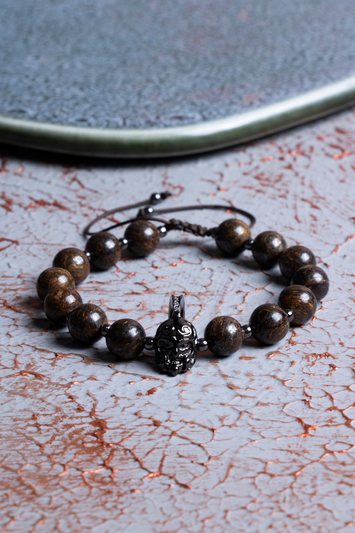 Bronzit &amp; Hematit &amp; Gladyatör Zirkon Aparat Makrome Bileklik