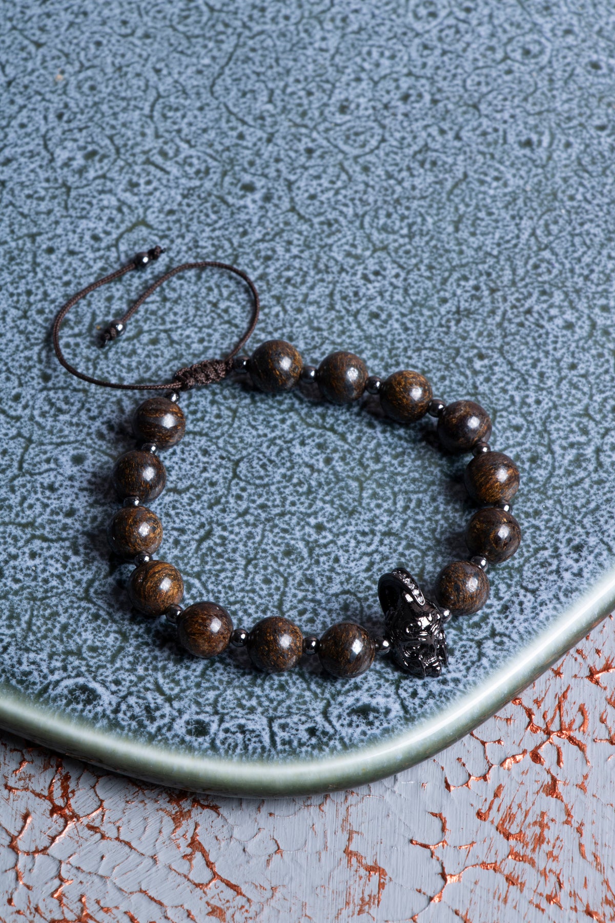 Bronzit &amp; Hematit &amp; Gladyatör Zirkon Aparat Makrome Bileklik