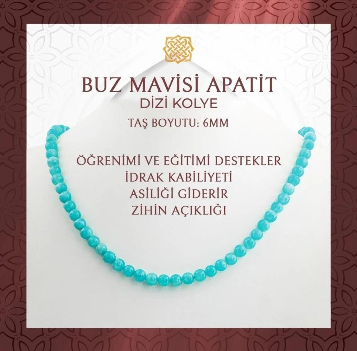 Buz Mavizi Apatit 6 mm Dizi Doğal Taş Kolye