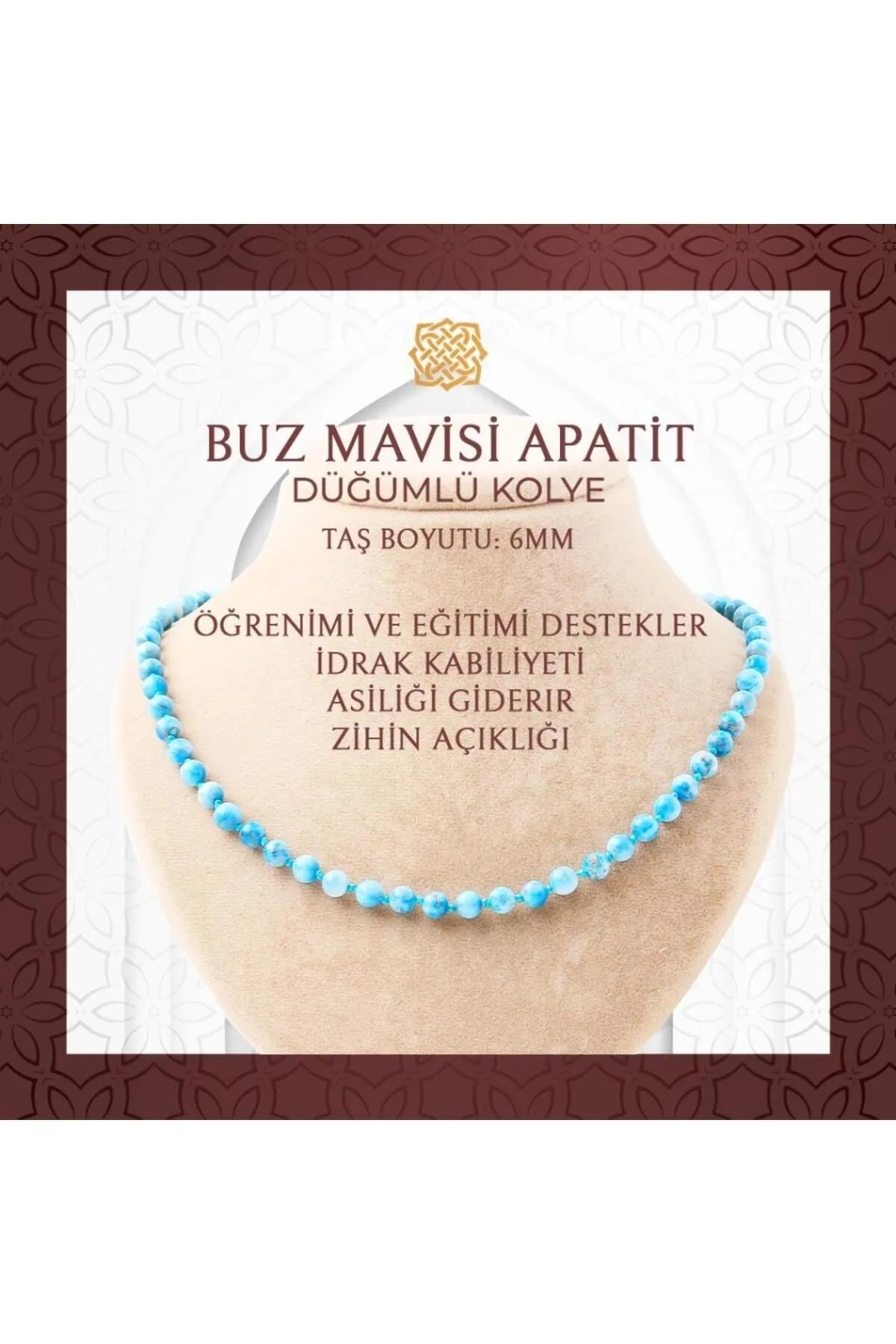 Buz Mavizi Apatit 6 mm Düğümlü Doğal Taş Koly