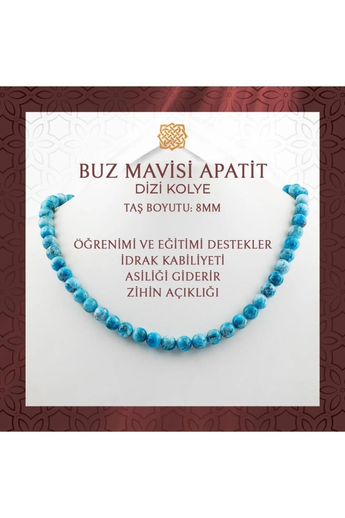 Buz Mavizi Apatit 8 mm Dizi Doğal Taş Kolye