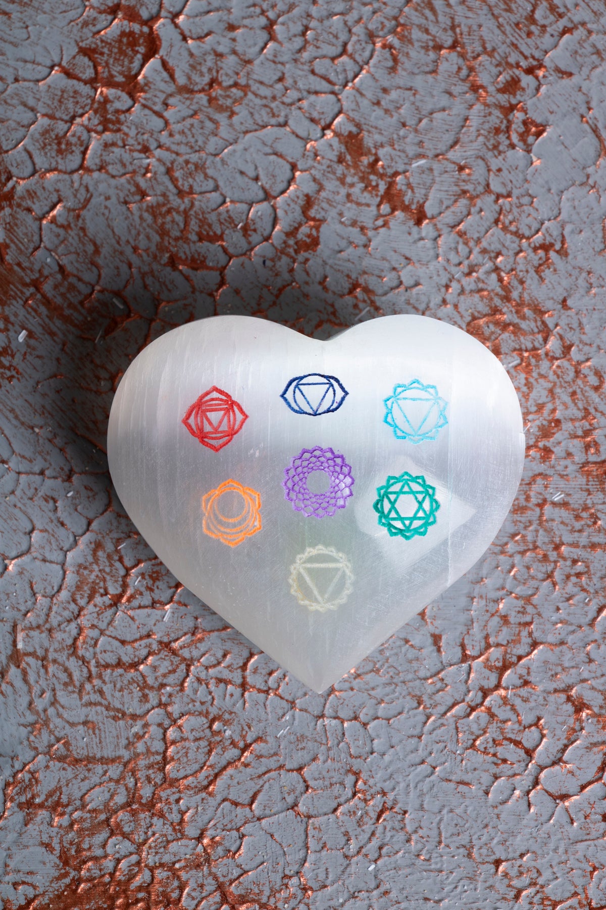 Çakra Sembollü Kalp Selenit Obje