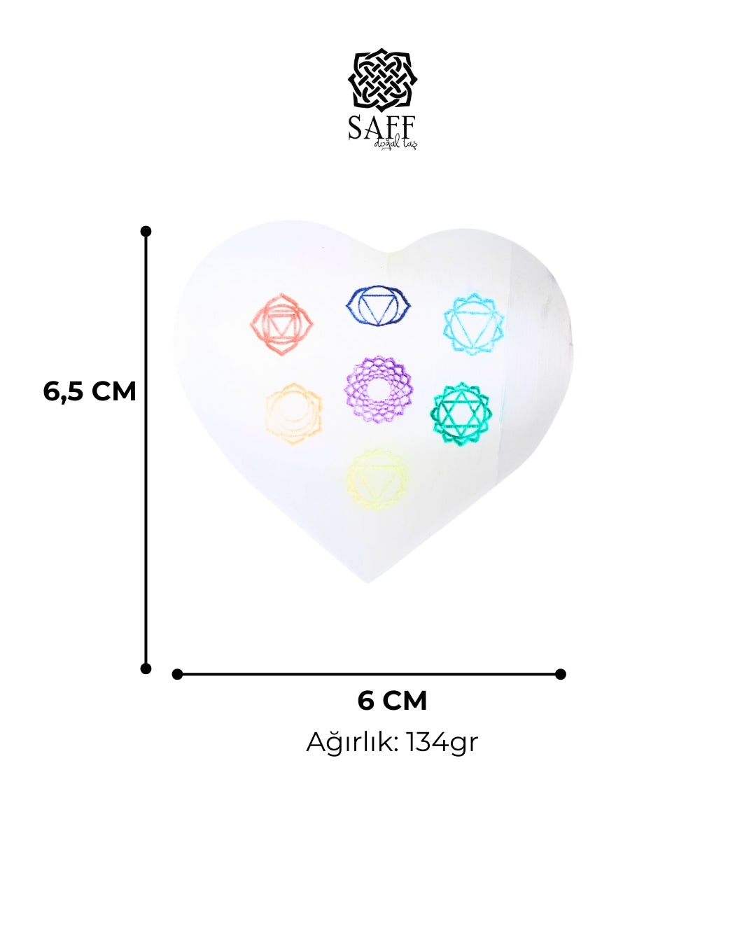 Çakra Sembollü Kalp Selenit Obje