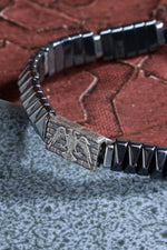 Çift Başlı Selçuklu Kartal Gümüş Aparatlı Hematit Doğal Taş Makrome Bileklik