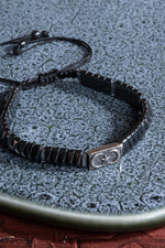 Çifte Hilal ve Yıldız Gümüş Aparatlı Hematit Doğal Taş Makrome Bileklik