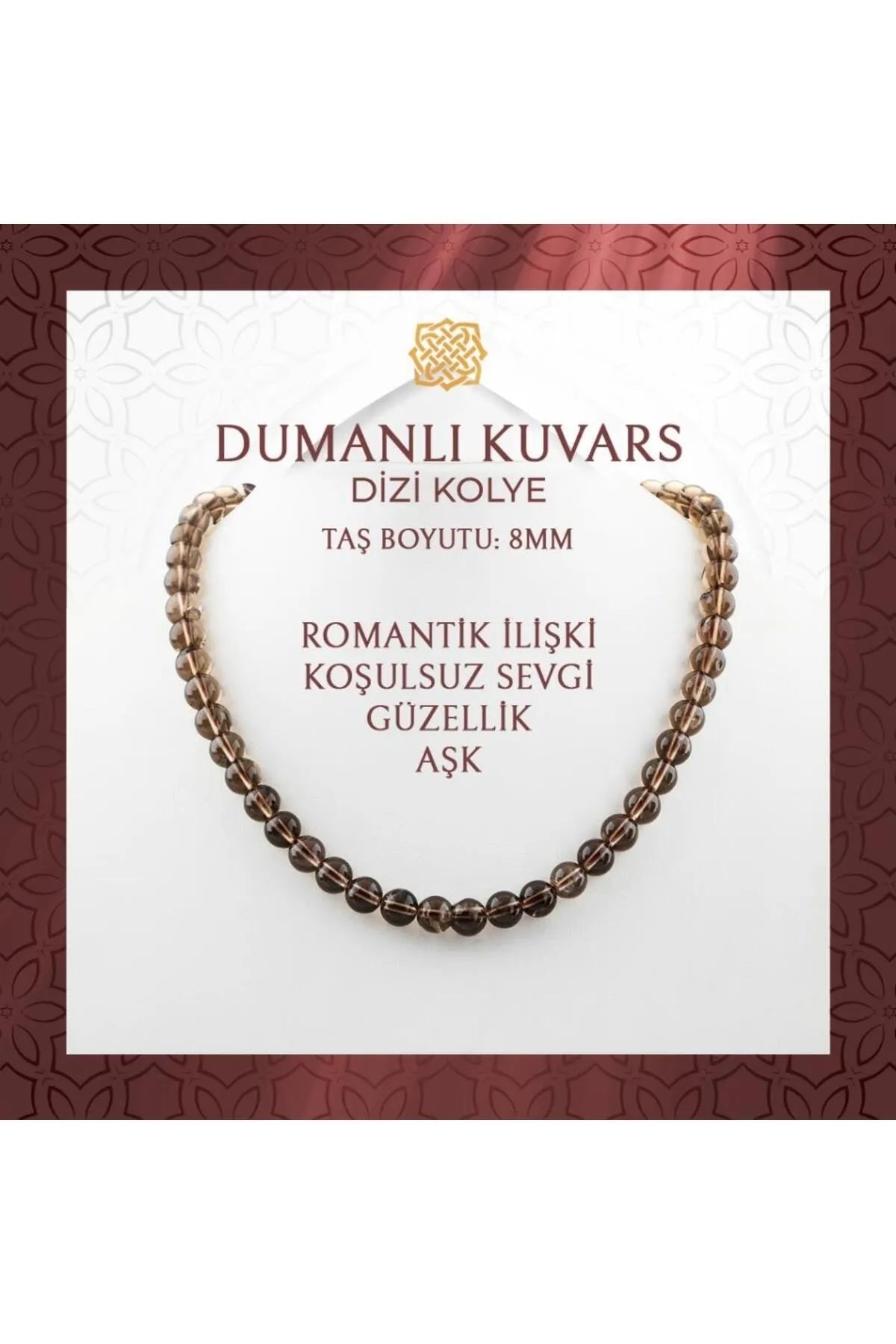 Dumanlı Kuvars 8 mm Dizi Doğal Taş Kolye