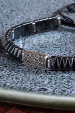 Dümen Gümüş Aparatlı Hematit Doğal Taş Makrome Bileklik