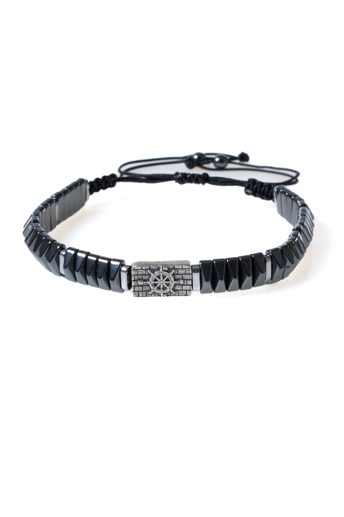 Dümen Gümüş Aparatlı Hematit Doğal Taş Makrome Bileklik