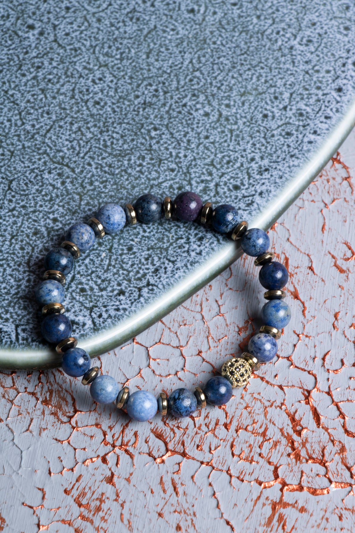 Dumortierite &amp; Hematit Zirkon Aparat Bileklik