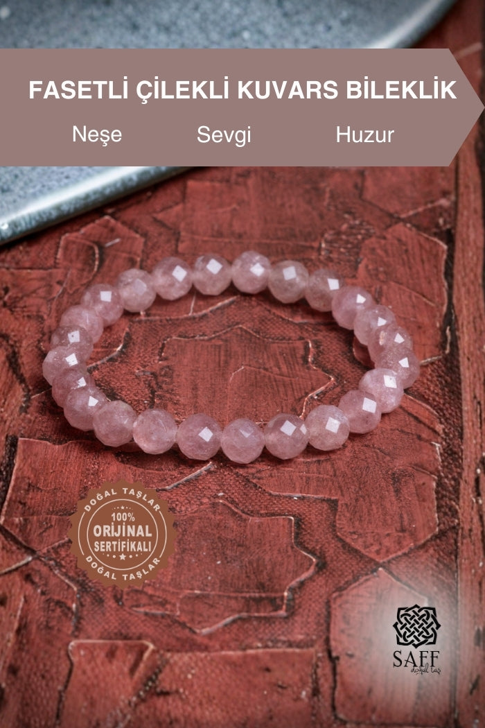 Fasetli Çilekli Kuvars Bileklik