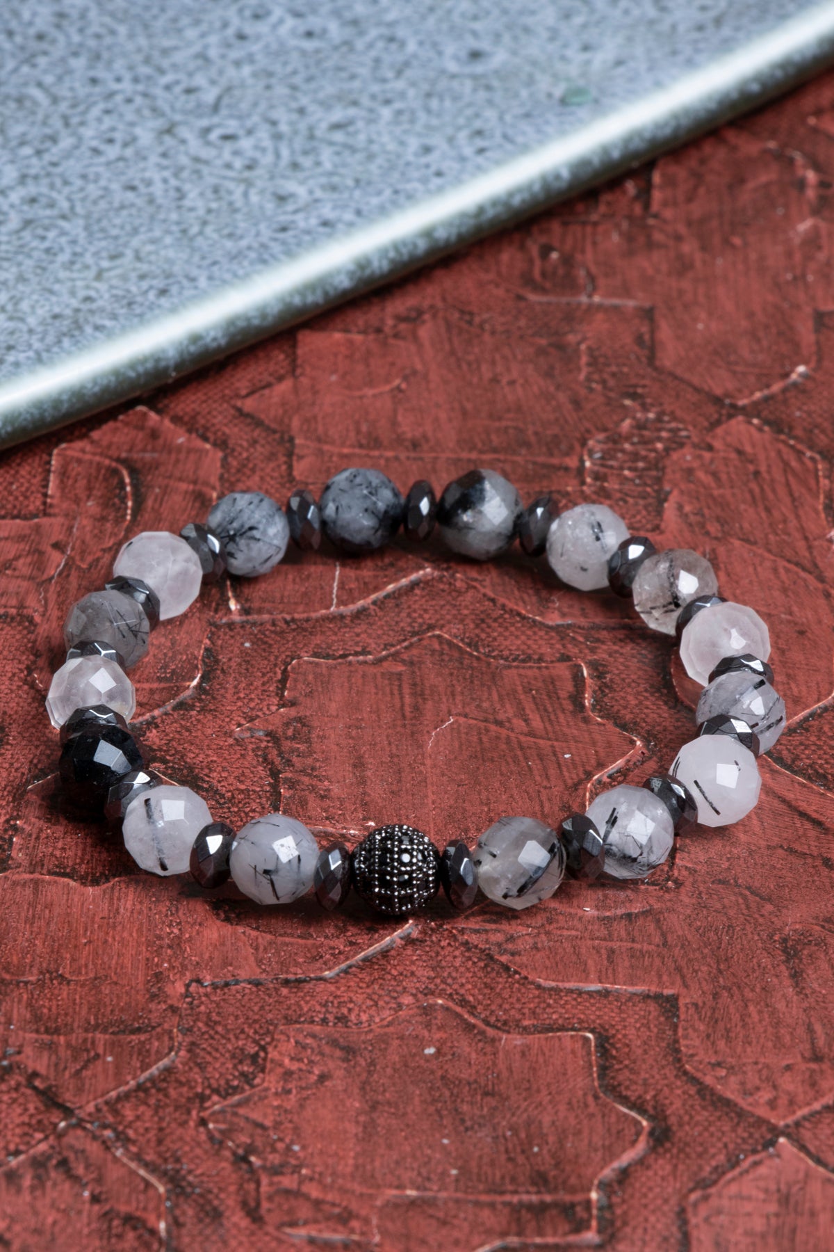 Fasetli Rutilli Kuvars Hematit Bileklik