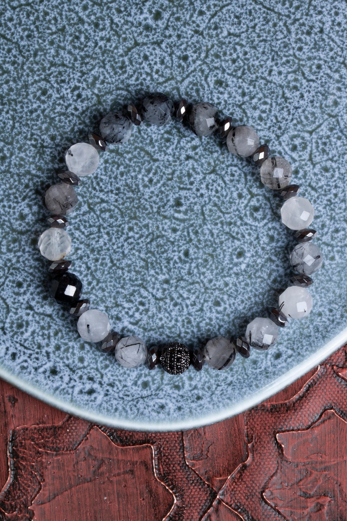 Fasetli Rutilli Kuvars Hematit Bileklik