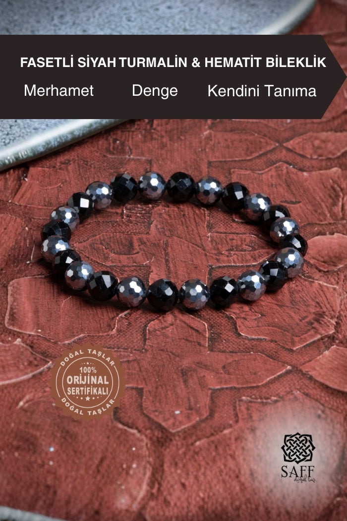 Fasetli Siyah Turmalin &amp; Hematit Bileklik