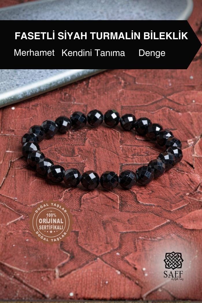 Fasetli Siyah Turmalin Bileklik