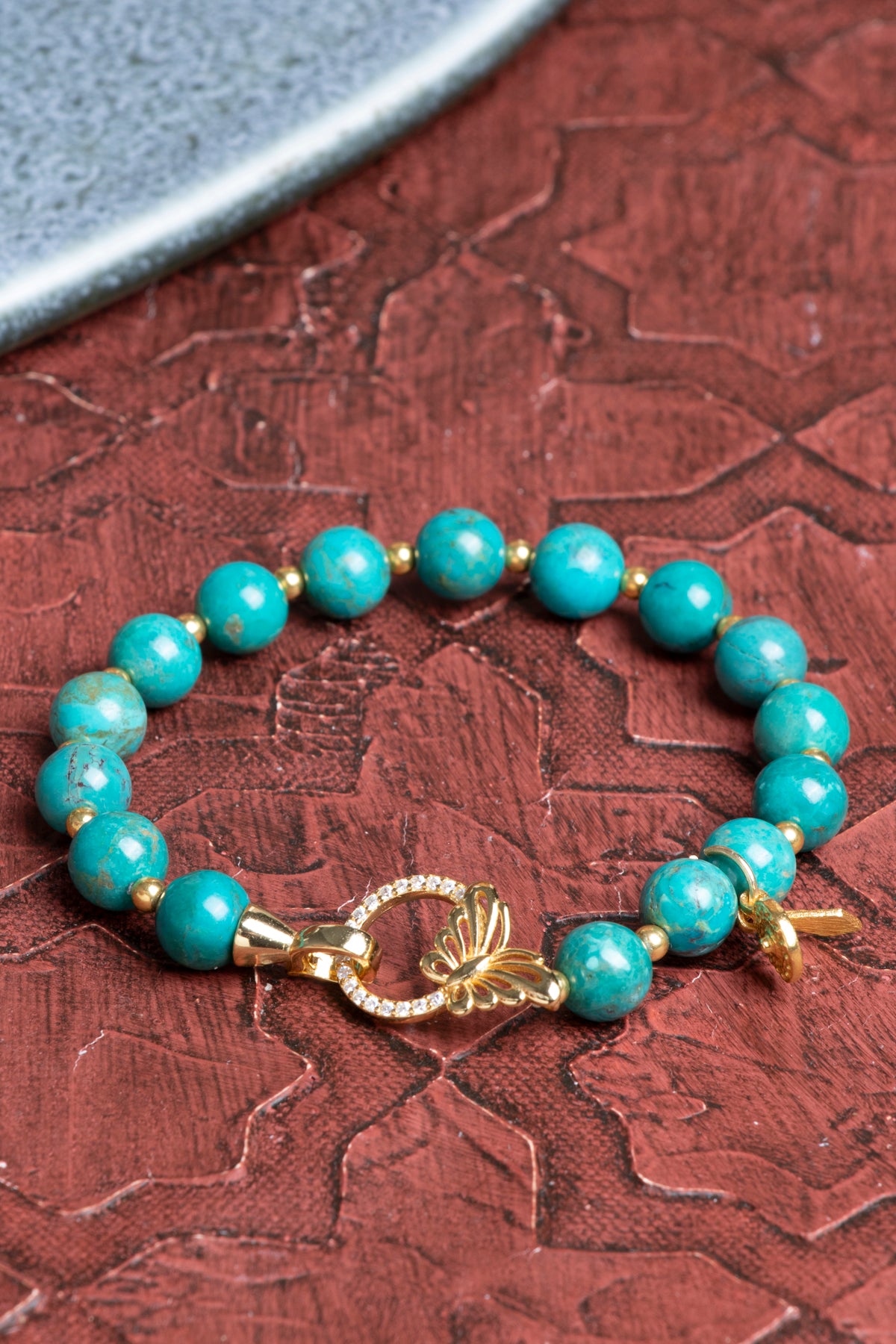 Firuze ( Turkuaz ) Kelebek Motifli Gümüş Kilitli Bileklik