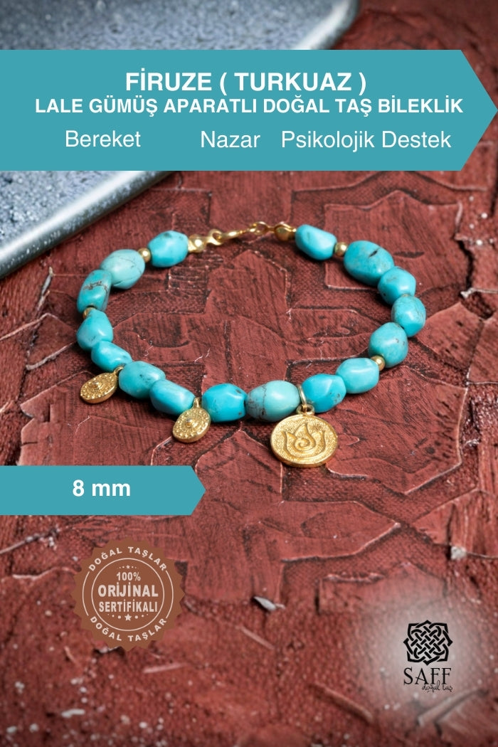 Firuze ( Turkuaz ) Lale Gümüş Aparatlı Doğal Taş Bileklik