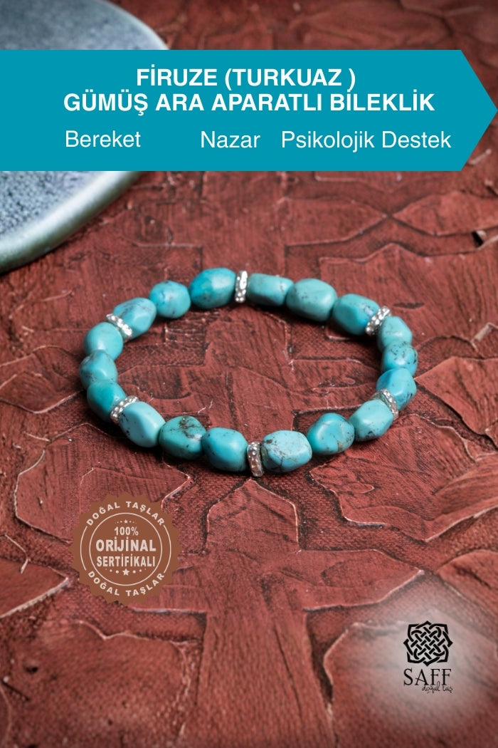 Firuze (Turkuaz ) Gümüş Aparatlı Bileklik