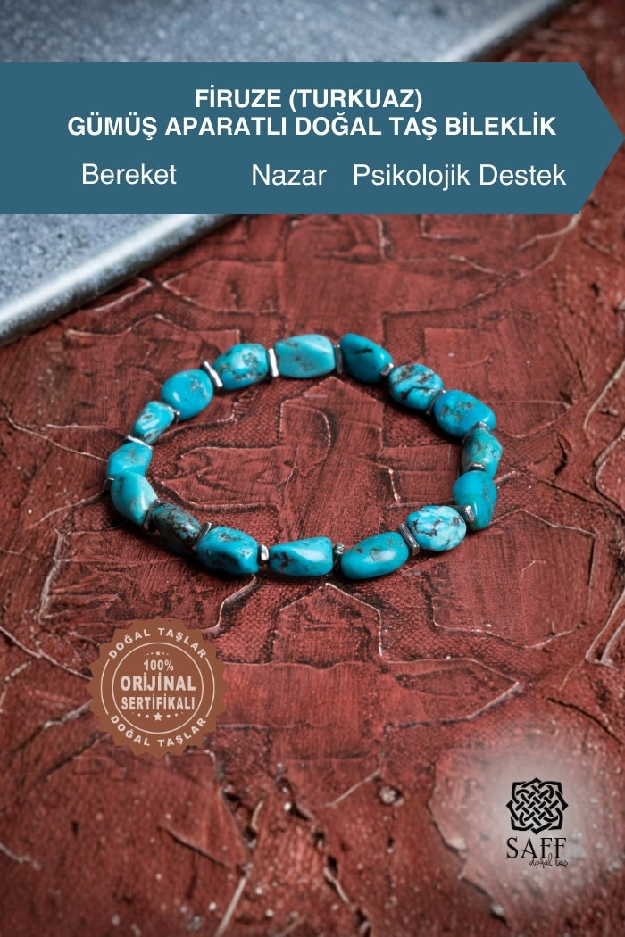 Firuze (Turkuaz) Gümüş Aparatlı Doğal Taş bileklik