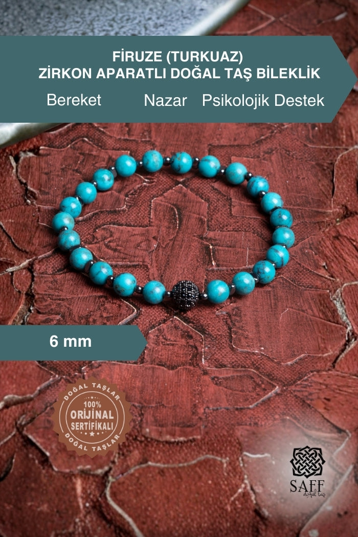 Firuze (Turkuaz) Zirkon Aparatlı Doğal Taş bileklik