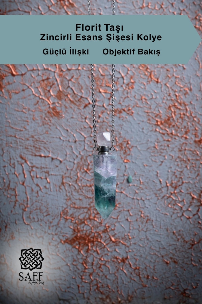 Florit Taşı Zincirli Esans Şişesi Kolye
