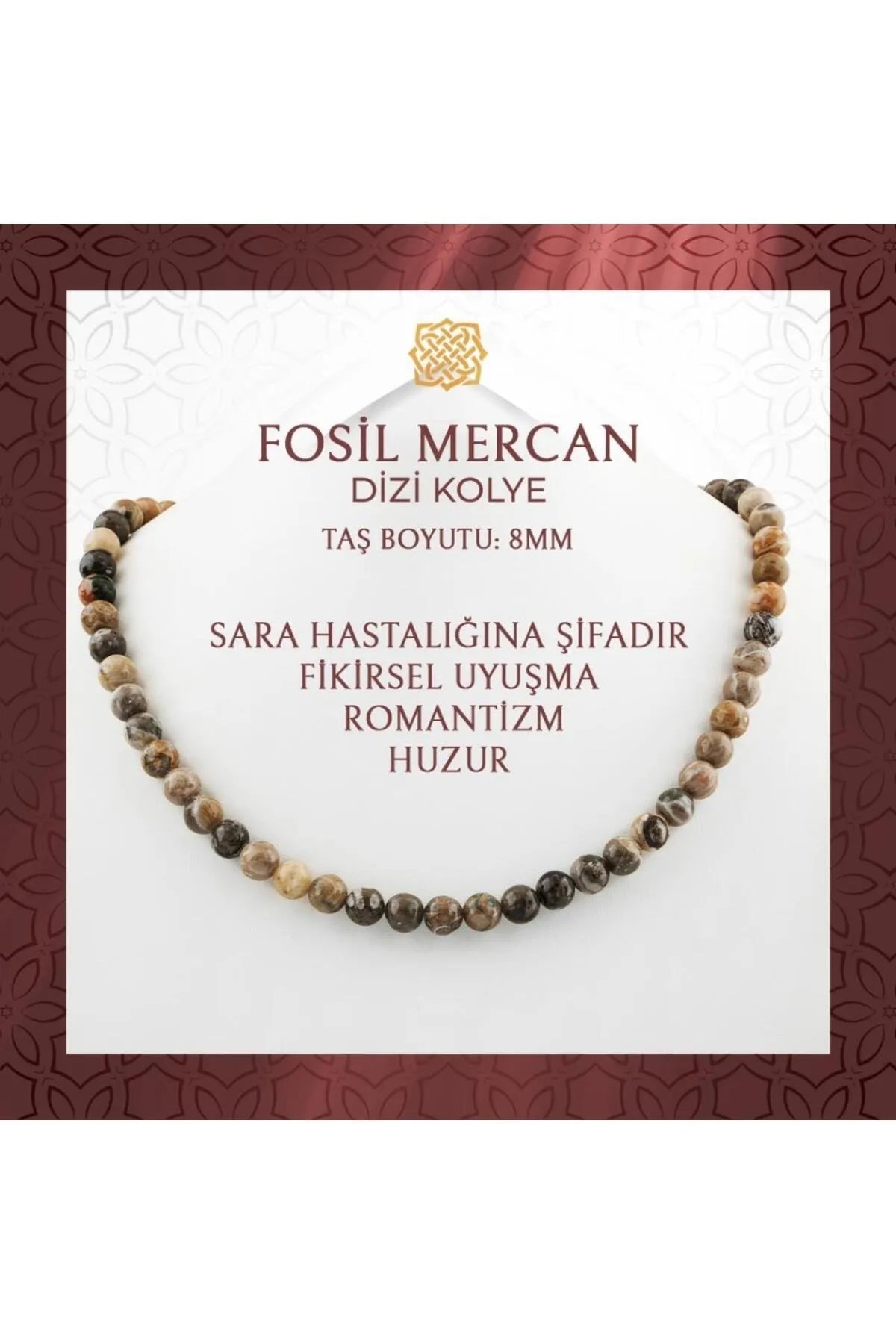 Fosil Mercan 8 mm Dizi Doğal Taş Kolye