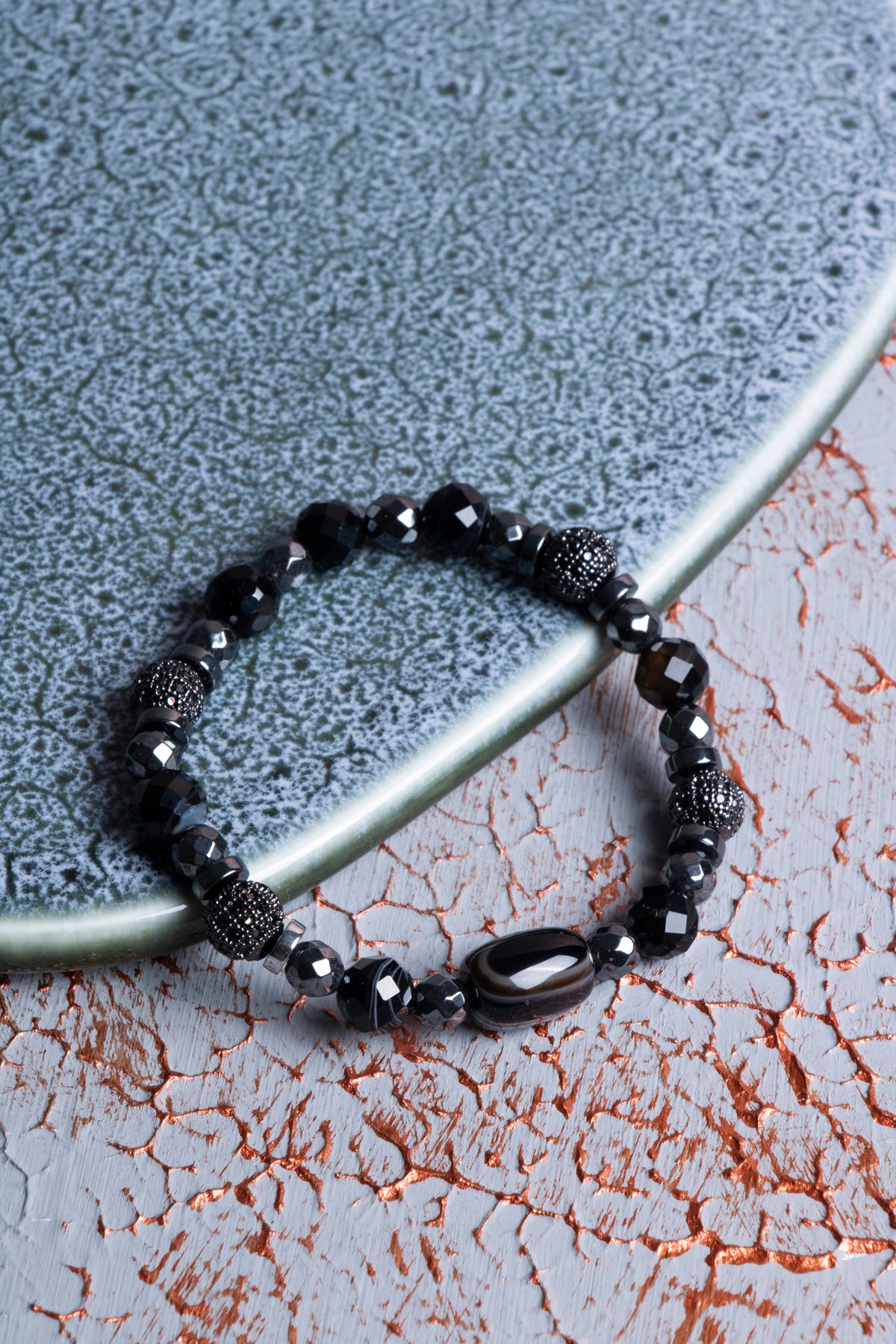 Göz Akik &amp; Hematit Zirkon Aparat Bileklik