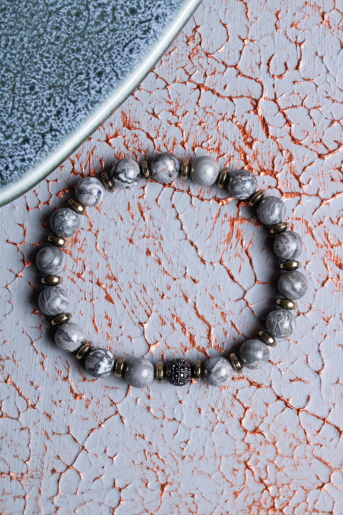 Gri Jasper &amp; Hematit Zirkon Aparat Bileklik