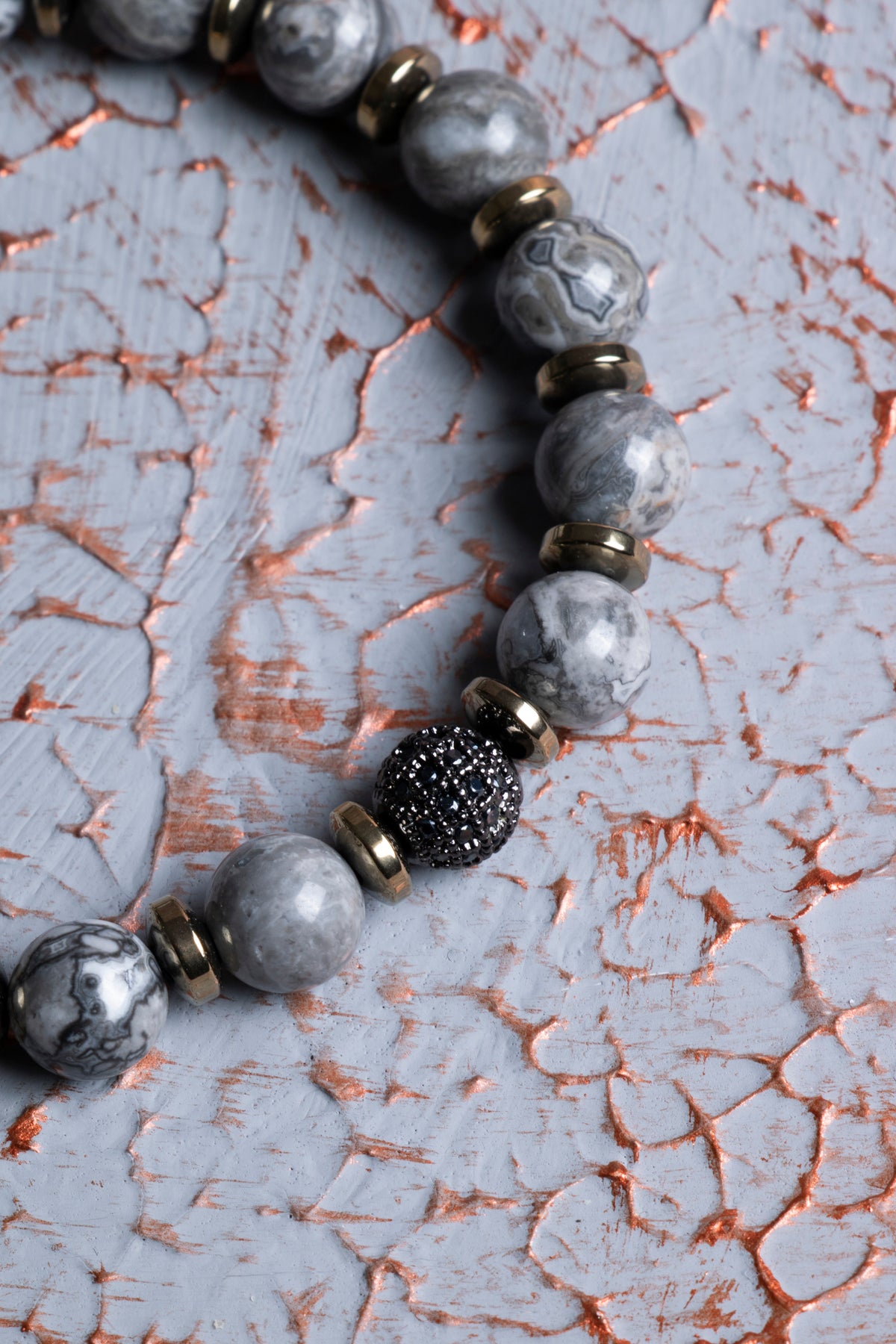 Gri Jasper &amp; Hematit Zirkon Aparat Bileklik