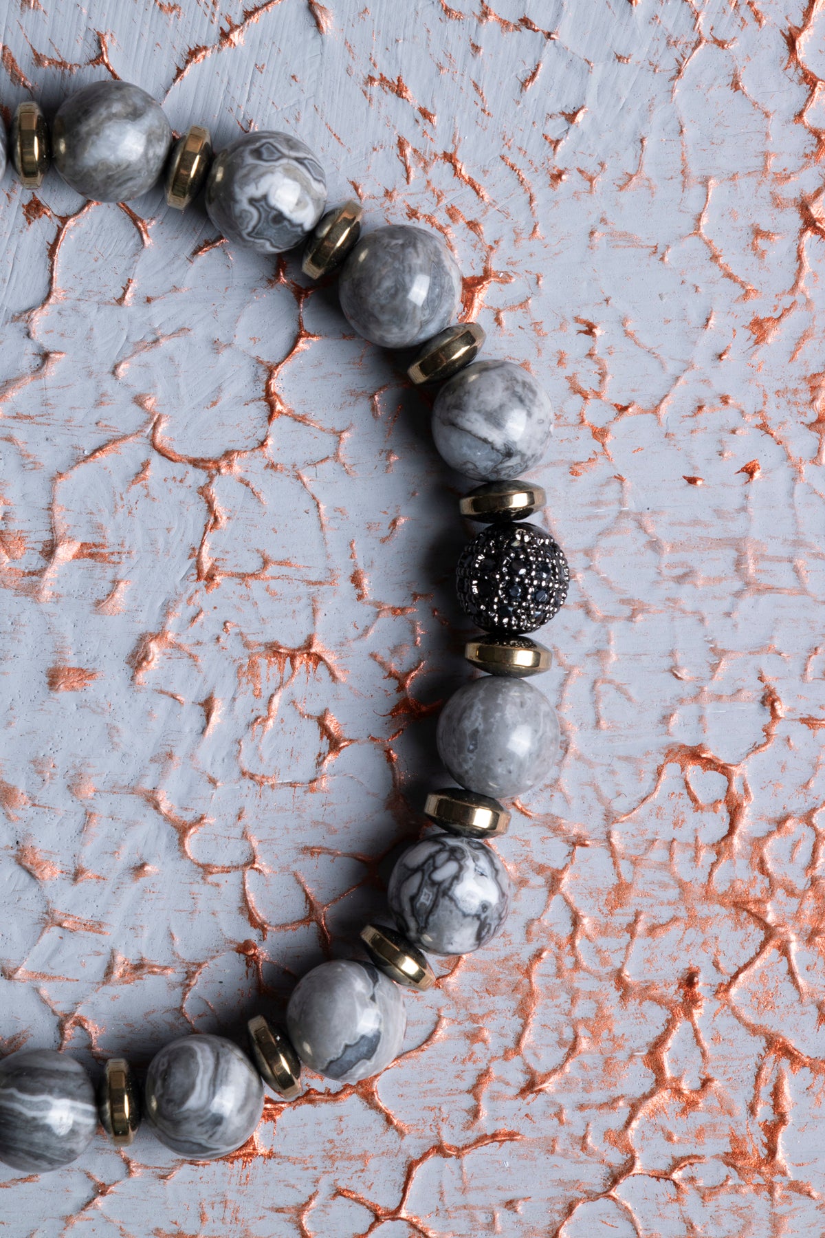 Gri Jasper &amp; Hematit Zirkon Aparat Bileklik