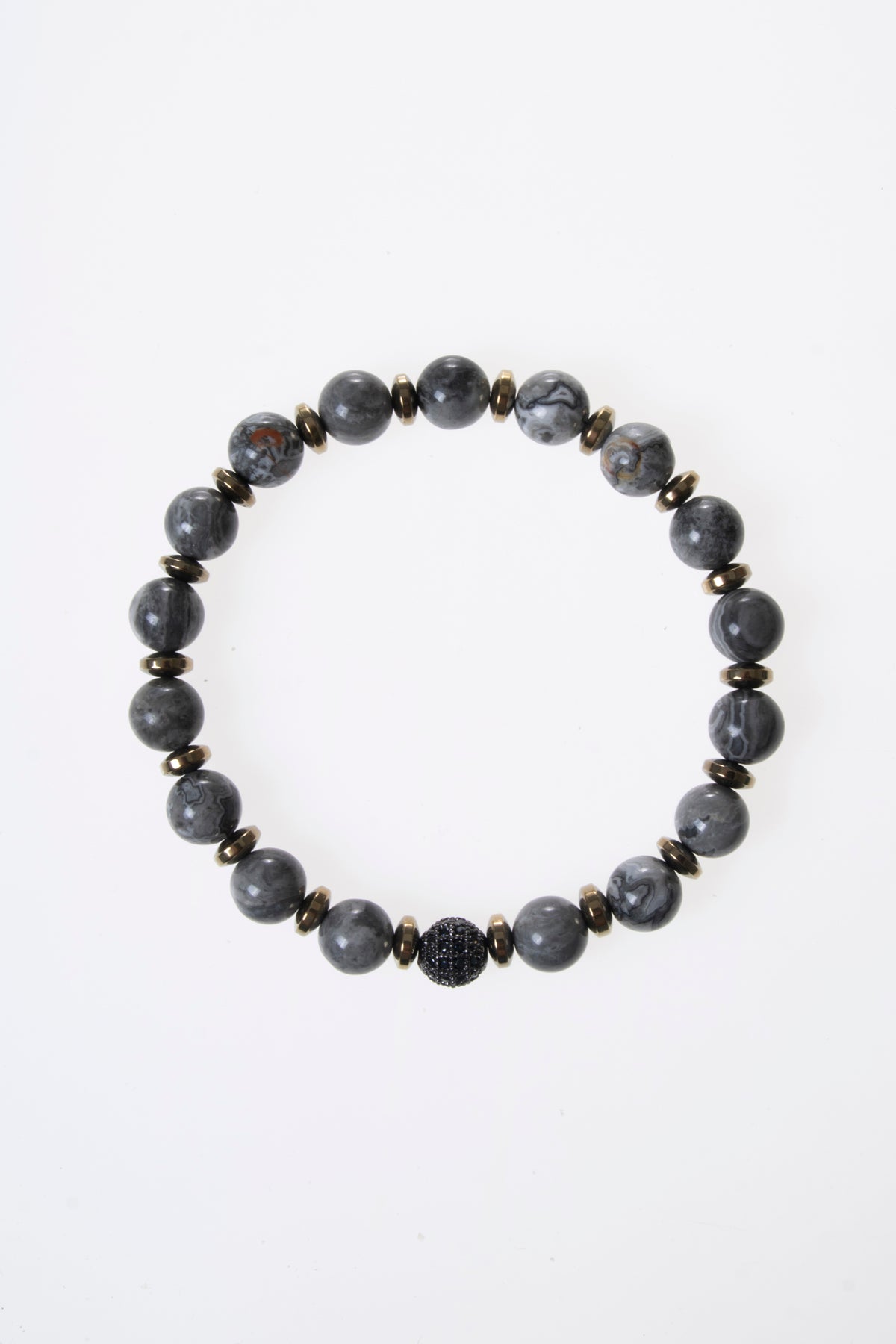 Gri Jasper &amp; Hematit Zirkon Aparat Bileklik