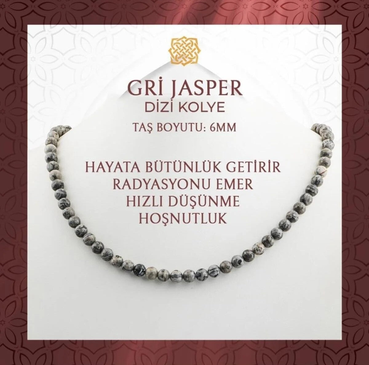 Gri Jasper 6 mm Dizi Doğal Taş Kolye