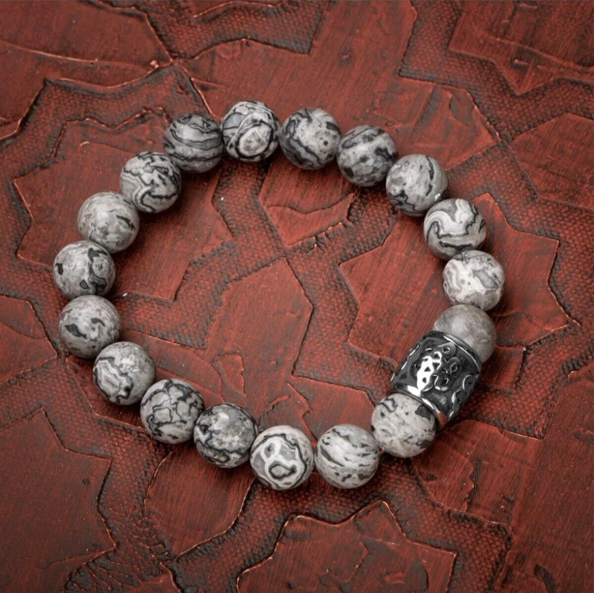 Gri Jasper Doğal Taş Bileklik - 10mm