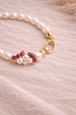 Gümüş Detaylı İnci &amp; Yakut Zirkon kilitli Bileklik