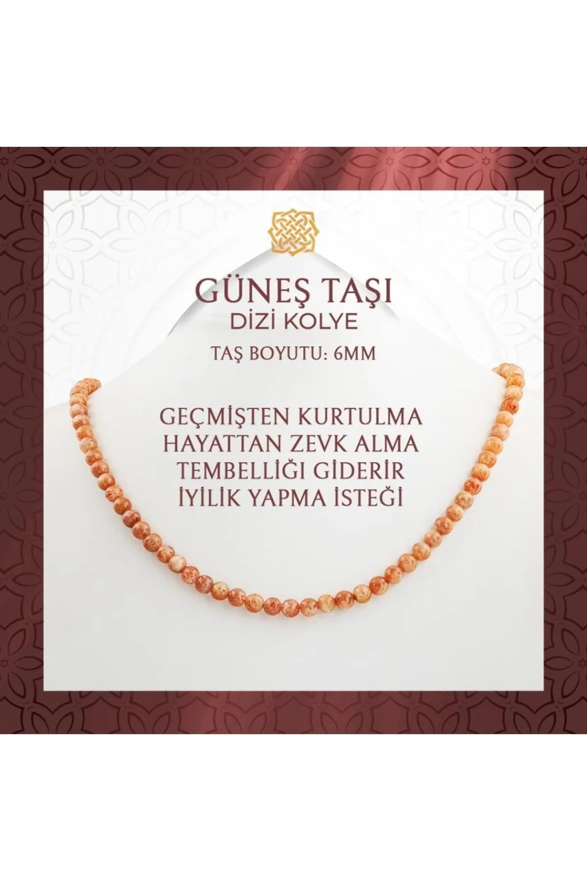 Güneş Taşı 6 mm Dizi Doğal Taş Kolye