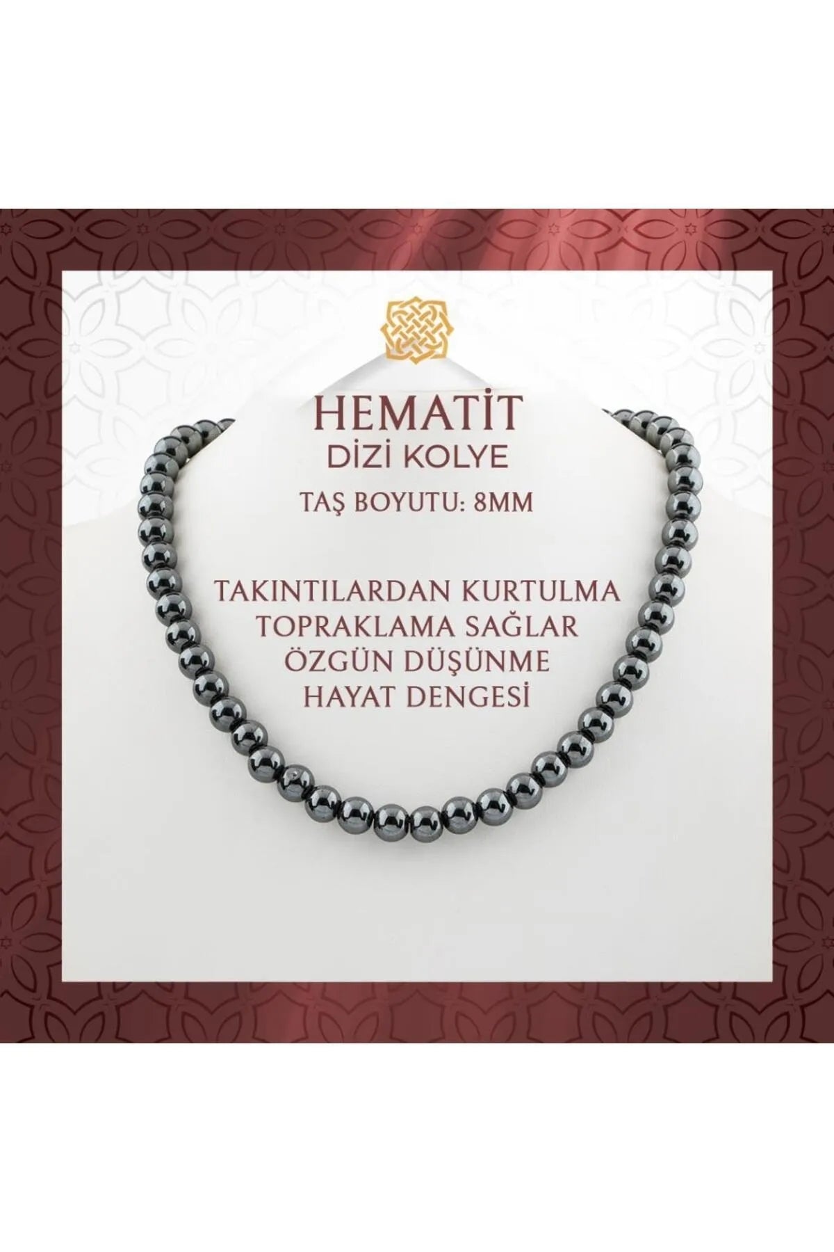 Hematit 8 mm Dizi Doğal Taş Kolye