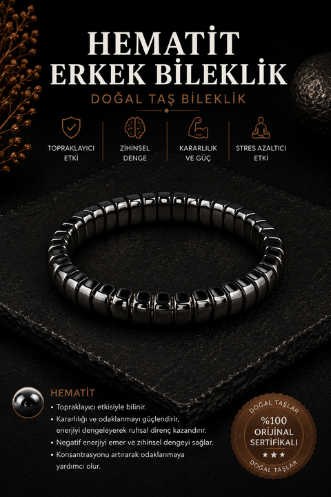 Hematit Erkek Bileklik 8 | SAFF Doğal Taş