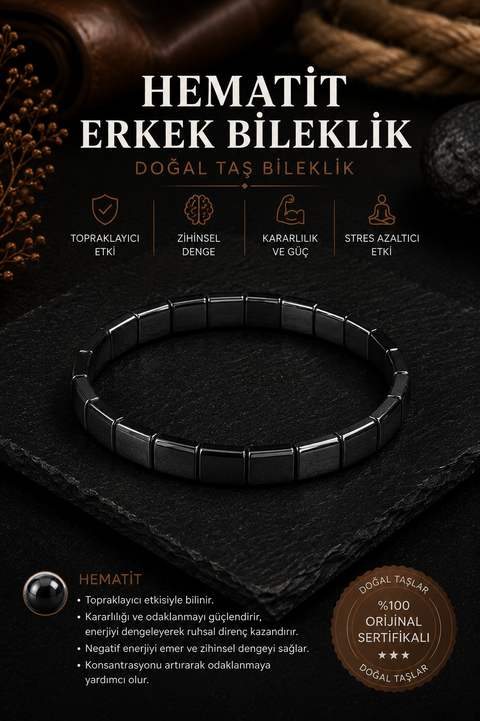 Hematit Erkek Bileklik 7 | SAFF Doğal Taş