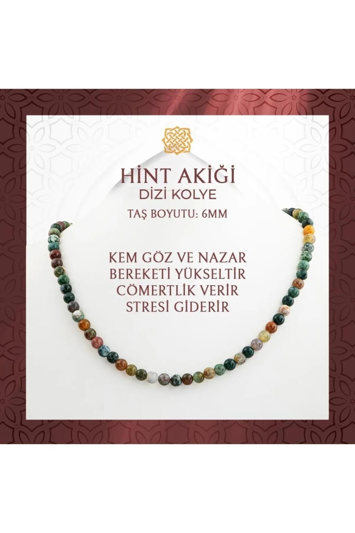 Hint Akiği 6 mm Dizi Doğal Taş Kolye