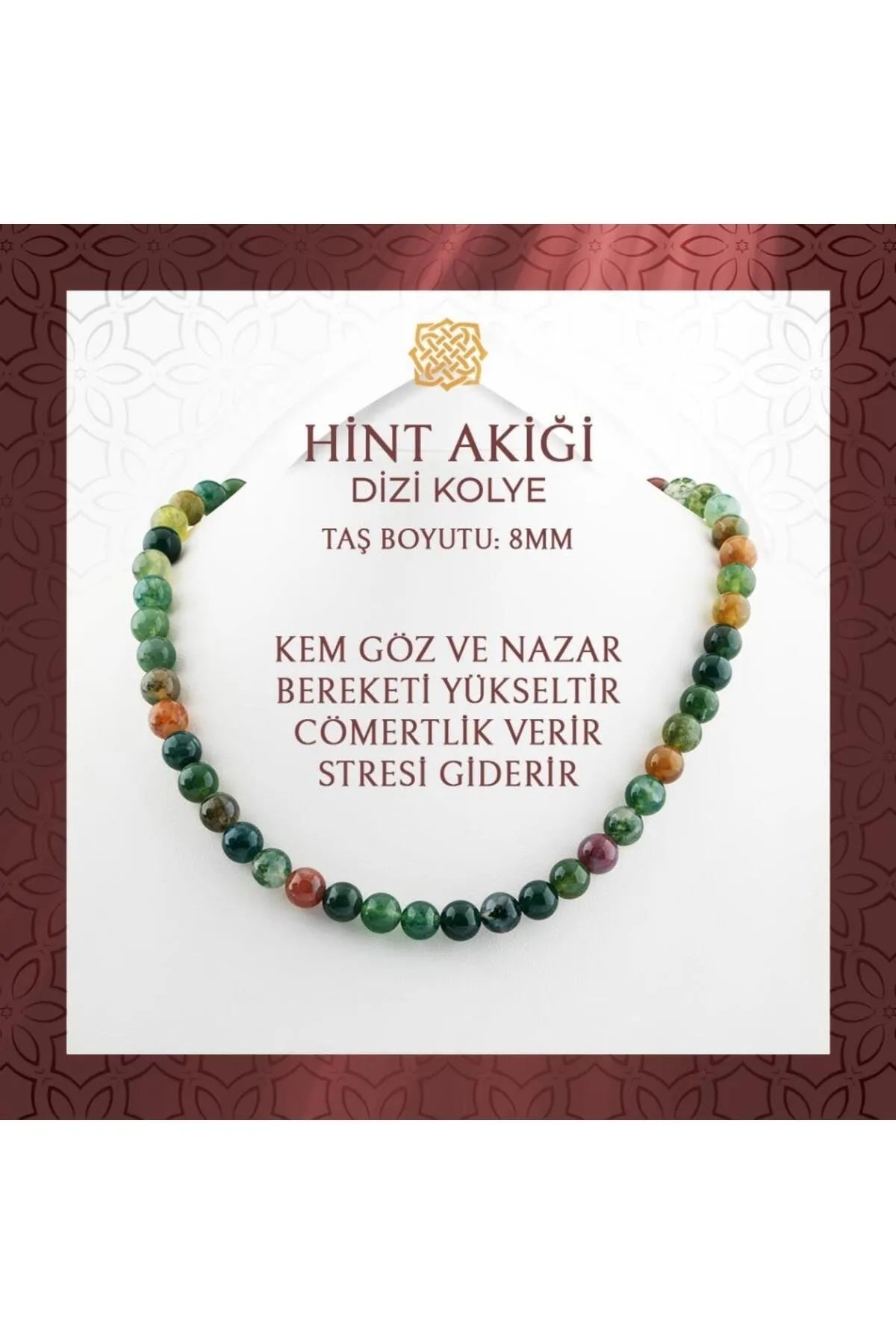 Hint Akiği 8 mm Dizi Doğal Taş Kolye