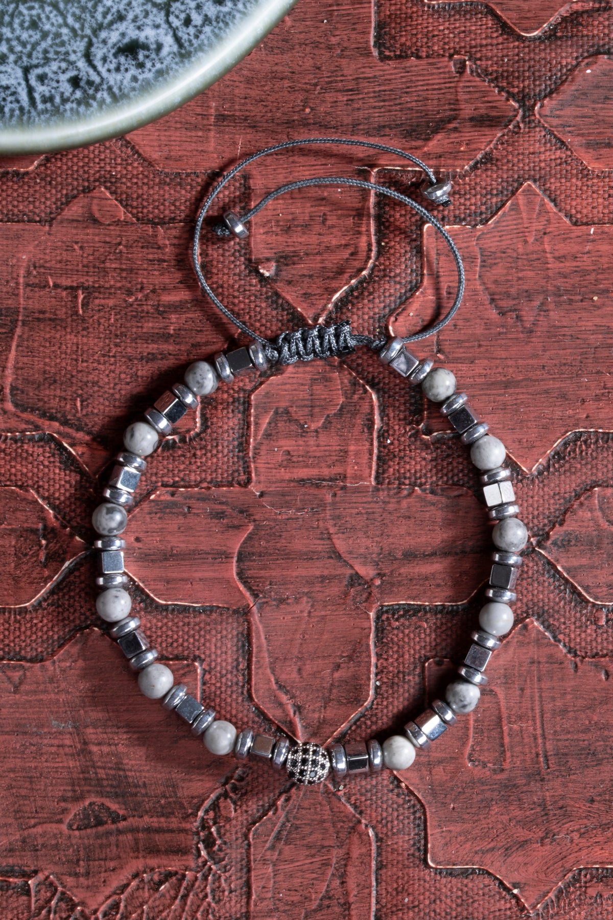 Jasper &amp; Hematit &amp; Zirkon Aparat Doğal Taş Makrome Bileklik