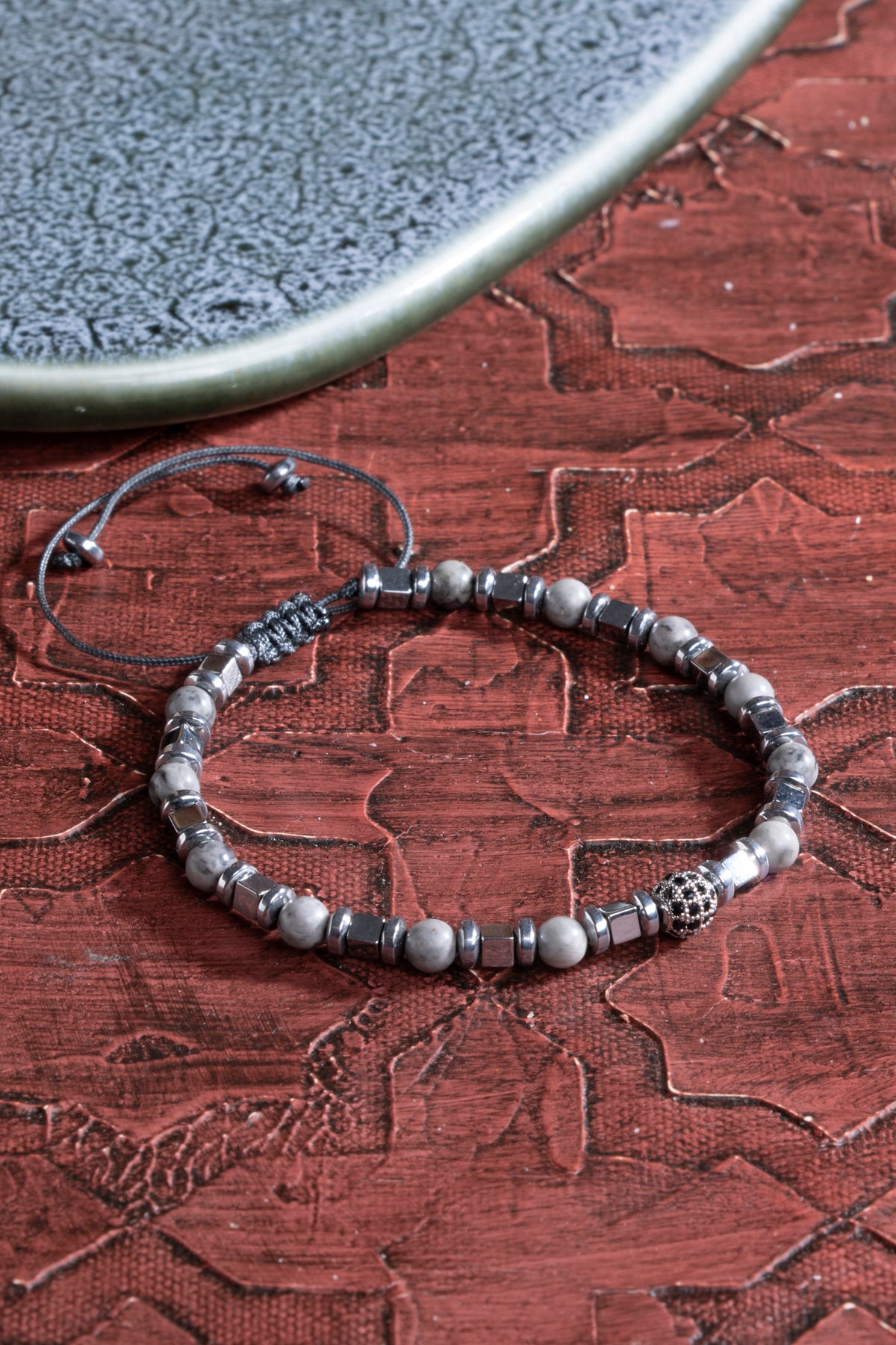 Jasper &amp; Hematit &amp; Zirkon Aparat Doğal Taş Makrome Bileklik