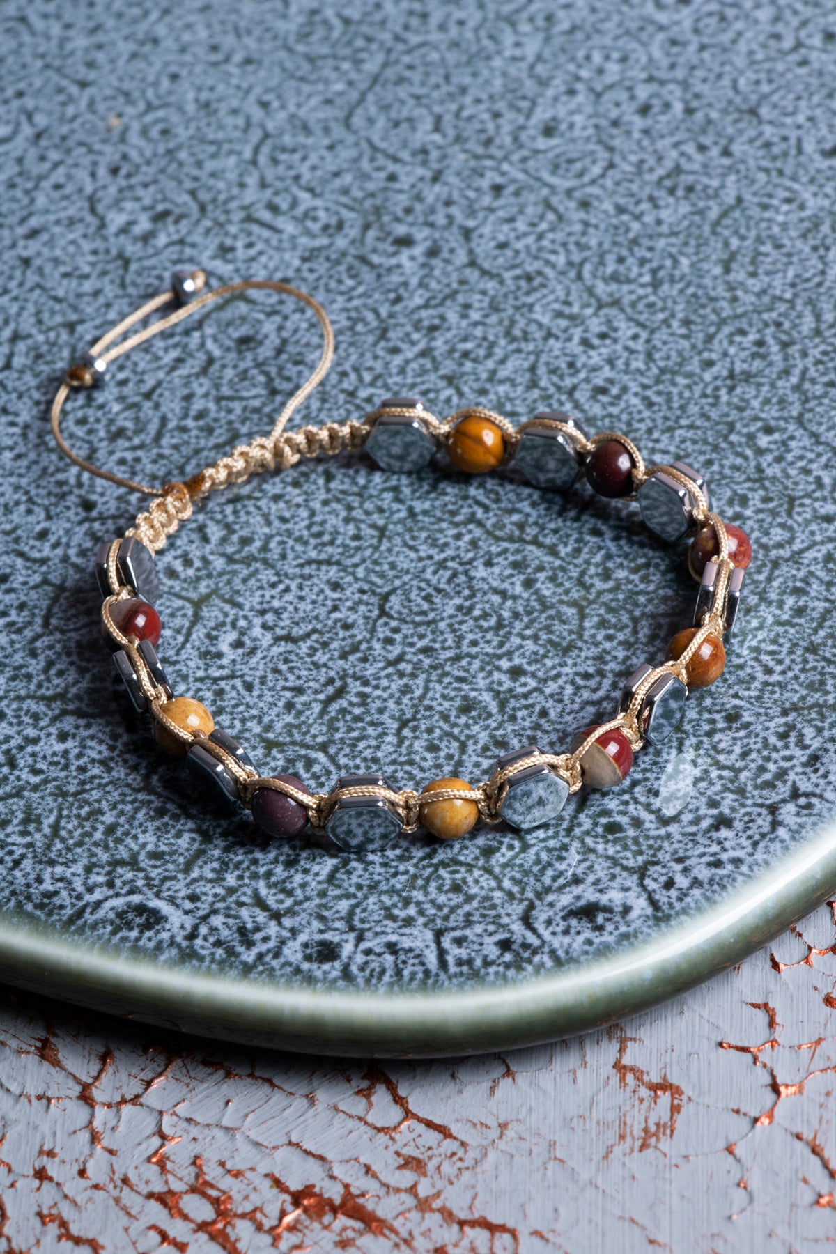 Jasper &amp; Hematit Makrome Bileklik