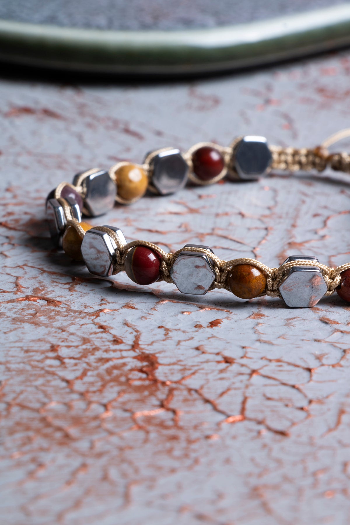 Jasper &amp; Hematit Makrome Bileklik