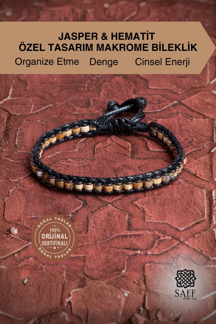 Jasper &amp; Hematit Özel Tasarım Makrome Bileklik