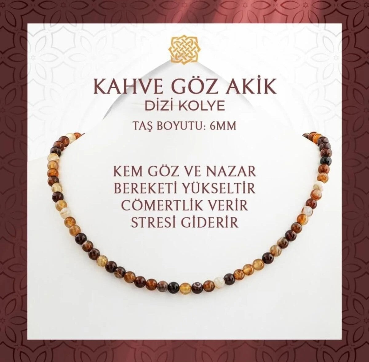 Kahve Göz Akik 6 mm Dizi Doğal Taş Kolye