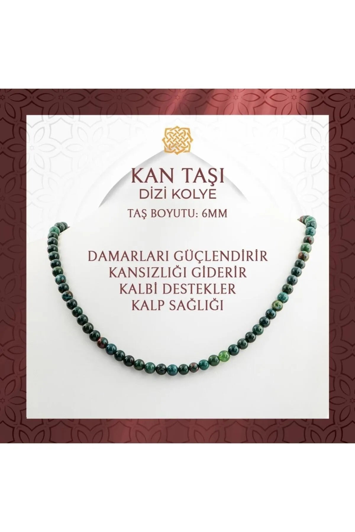 Kan Taşı 6 mm Dizi Doğal Taş Kolye