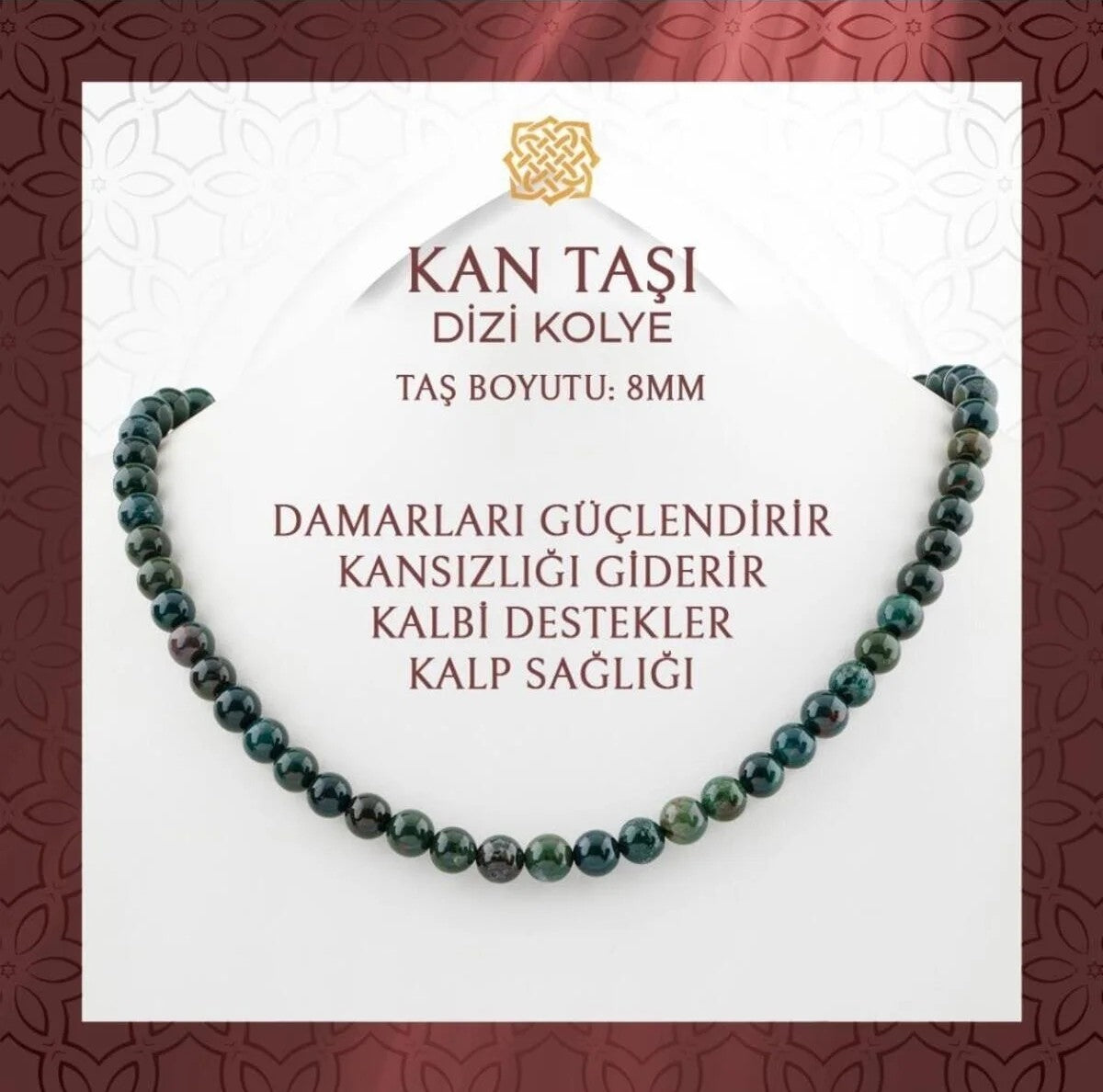 Kan Taşı 8 mm Dizi Doğal Taş Kolye